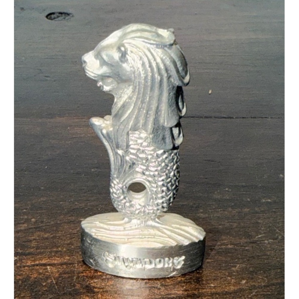 Vintage Singapore Lion Mermaid Merlion Pewter‎ Figurine Miniature 1980s STPB